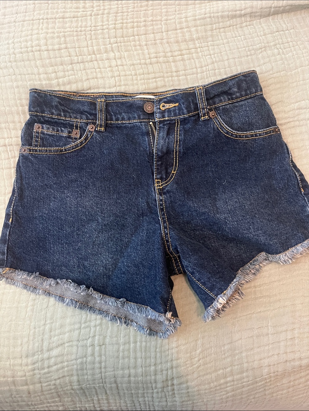 Levi's Dark Blue Frayed Hem Denim Shorts
